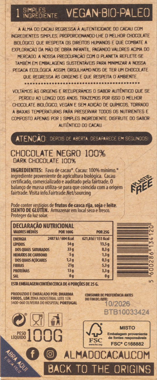 Chocolate ALMA CACAU 100% Bio