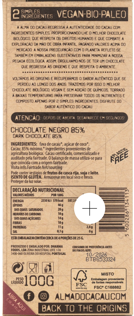 Chocolate ALMA CACAU 85% Bio
