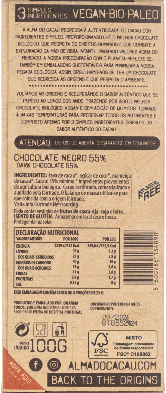 Chocolate ALMA CACAU 55% Bio