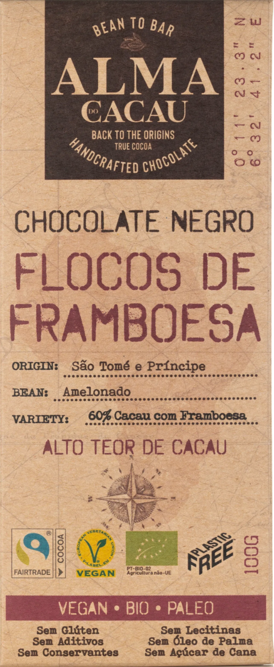 Chocolate ALMA CACAU - Flocos de Framboesa - Bio