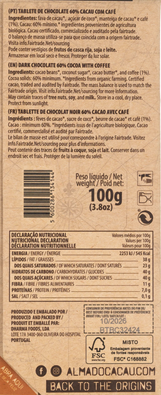 Chocolate ALMA CACAU - Cafe de Colombia - Bio